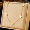 Women's Stainless Steel Oil Dropping Earrings And Necklace Suit With Fiveleaf Flower Pattern Electroplated