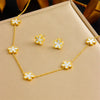 Women's Stainless Steel Oil Dropping Earrings And Necklace Suit With Fiveleaf Flower Pattern Electroplated