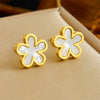 Women's Stainless Steel Oil Dropping Earrings And Necklace Suit With Fiveleaf Flower Pattern Electroplated