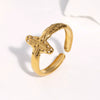 Women's Stainless Steel Open Cross Ring With Gold Plated Electroplated Finish And Niche Style