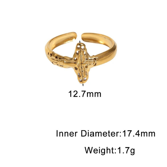 Women's Stainless Steel Open Cross Ring With Gold Plated Electroplated Finish And Niche Style