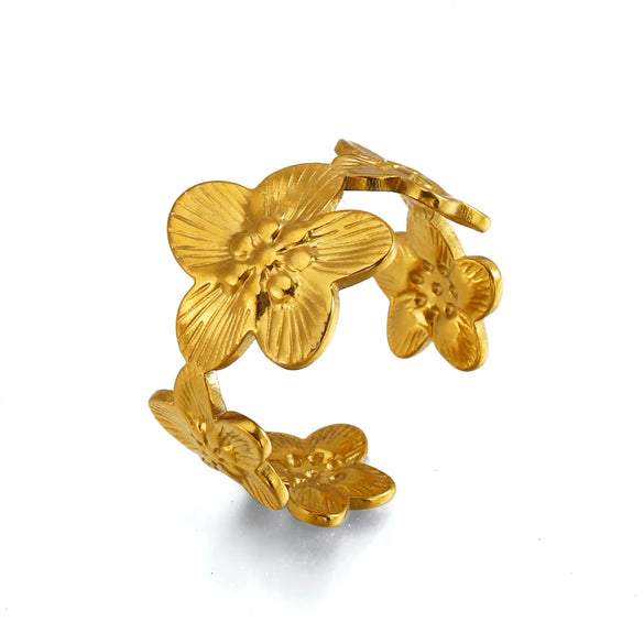 Women's Stainless Steel Open Floral Ring With Electroplated Finish Simple Fashion Flower Design Non Fading High End Style