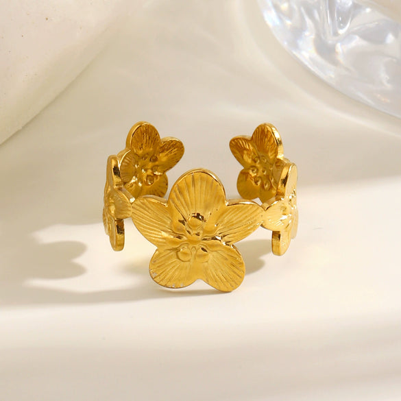 Women's Stainless Steel Open Floral Ring With Electroplated Finish Simple Fashion Flower Design Non Fading High End Style