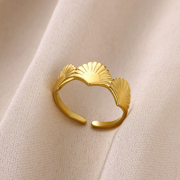 Women's Stainless Steel Open Flower Shell Butterfly Ring Electroplated