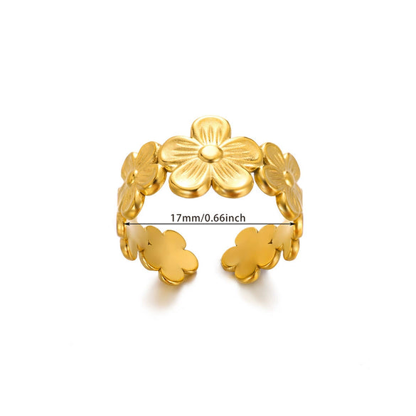 Women's Stainless Steel Open Flower Shell Butterfly Ring Electroplated