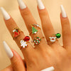 Women's Stainless Steel Open Ring With Electroplated Snowman Elk And Christmas Tree Holiday Motifs