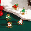 Women's Stainless Steel Open Ring With Electroplated Snowman Elk And Christmas Tree Holiday Motifs