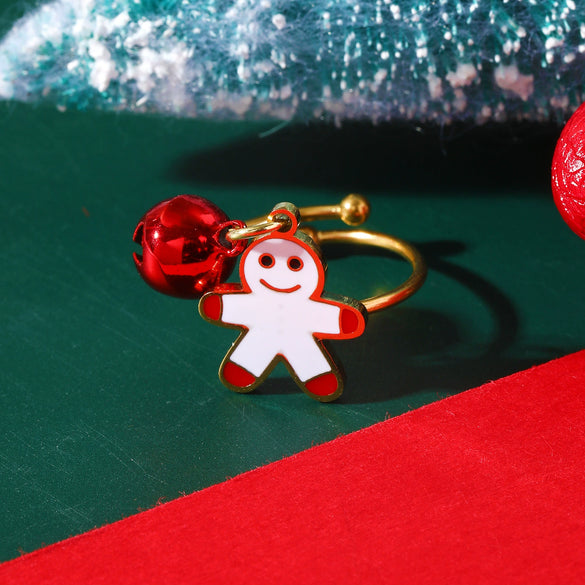 Women's Stainless Steel Open Ring With Electroplated Snowman Elk And Christmas Tree Holiday Motifs