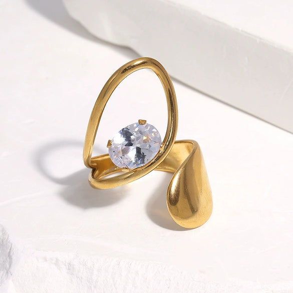 Women's Stainless Steel Open Ring With Geometric Design Gold Tone Electroplated Simple High End Style