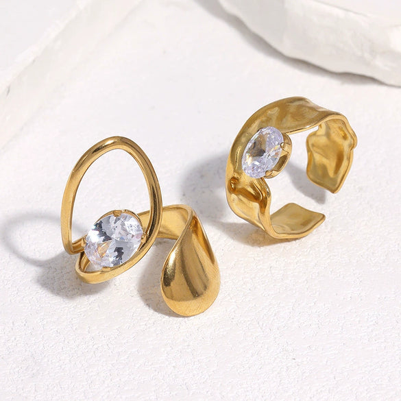 Women's Stainless Steel Open Ring With Geometric Design Gold Tone Electroplated Simple High End Style