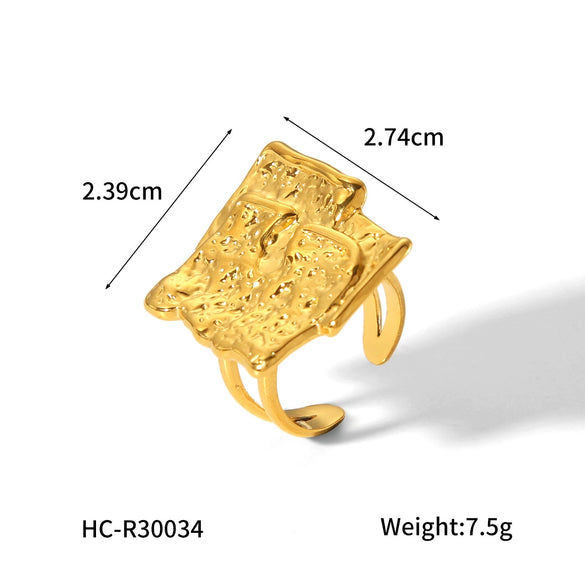 Women's Stainless Steel Open Ring With Geometric Hammer Pattern And Electroplating Treatment