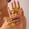 Women's Stainless Steel Open Ring With Geometric Hammer Pattern And Electroplating Treatment
