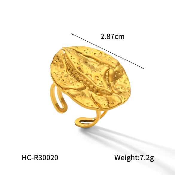 Women's Stainless Steel Open Ring With Geometric Hammer Pattern And Electroplating Treatment