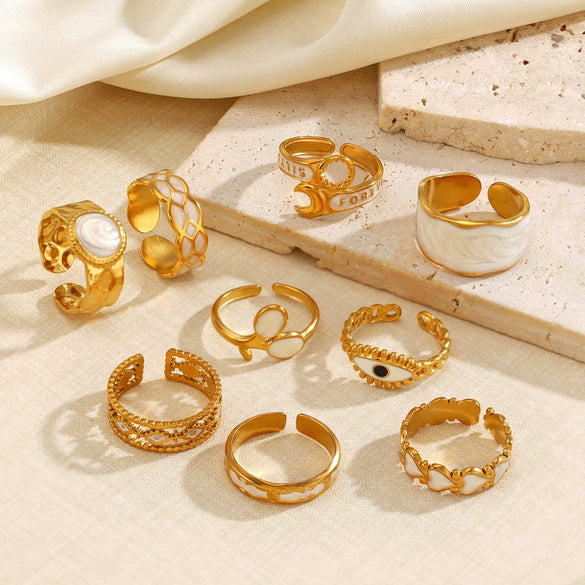 Women's Stainless Steel Open Ring With Geometric Line Design And Oil Drip Electroplated Finish Non Fading Fashion Jewelry