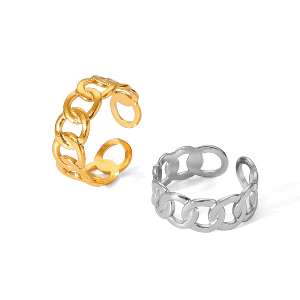 Women's Stainless Steel Open Ring With Geometric Pattern And Electroplating Retro And Hollow Design