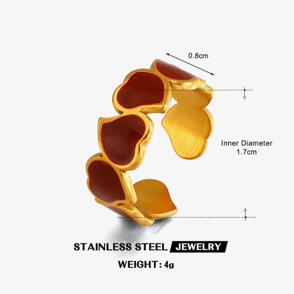 Women’s Stainless Steel Open Ring With Heart Shape Oil Drip Design And Electroplated Non Fading Geometric Style