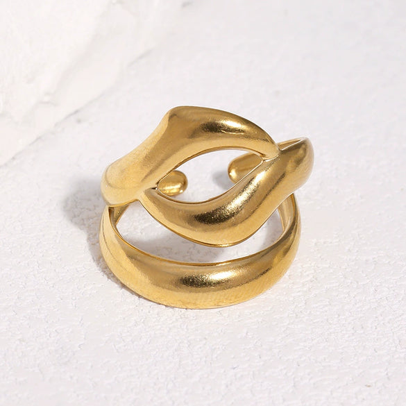 Women's Stainless Steel Open Ring With Irregular Hollow Geometric Shape Minimalist Asymmetrical Electroplated Design