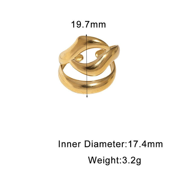 Women's Stainless Steel Open Ring With Irregular Hollow Geometric Shape Minimalist Asymmetrical Electroplated Design