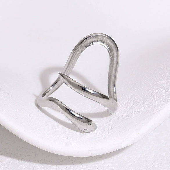 Women's Stainless Steel Open Ring With Irregular Line Design Simple Electroplated Gold Tone Fashion Jewelry