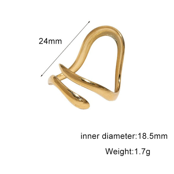 Women's Stainless Steel Open Ring With Irregular Line Design Simple Electroplated Gold Tone Fashion Jewelry