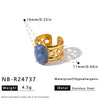 Women's Stainless Steel Open Ring With Natural Stone Geometric Minimalist Design And 18K Vacuum Plated Non Fading Finish