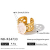 Women's Stainless Steel Open Ring With Natural Stone Geometric Minimalist Design And 18K Vacuum Plated Non Fading Finish