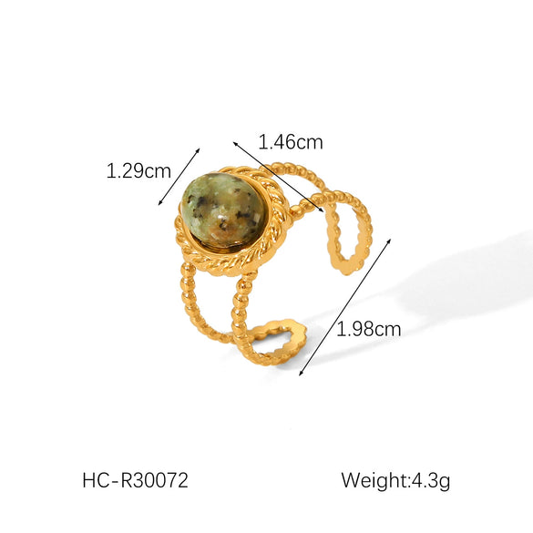 Women's Stainless Steel Open Ring With Natural Stone Geometric Style Electroplated
