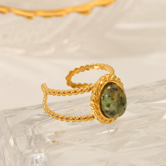Women's Stainless Steel Open Ring With Natural Stone Geometric Style Electroplated
