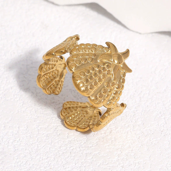 Women's Stainless Steel Open Ring With Shell And Starfish Design Gold Electroplated Natural Minimalist Ocean Style Jewelry