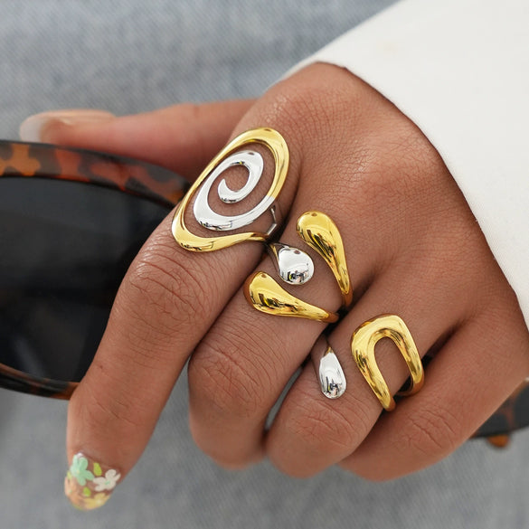 Women's Stainless Steel Open Rings With Geometric Shape And Vacuum Furnace Electroplating In Ins Style