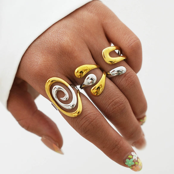 Women's Stainless Steel Open Rings With Geometric Shape And Vacuum Furnace Electroplating In Ins Style