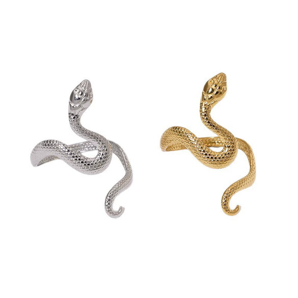 Women's Stainless Steel Open Snake Ring With Gold Electroplated Finish Simple Animal Style Jewelry