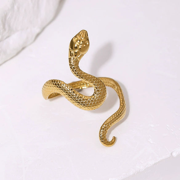 Women's Stainless Steel Open Snake Ring With Gold Electroplated Finish Simple Animal Style Jewelry