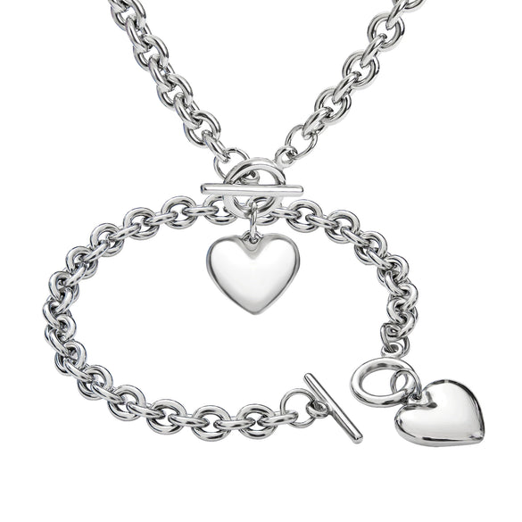 Women's Stainless Steel Oshaped Chain Heartshaped Accessories Necklace Bracelet Set With Polishing
