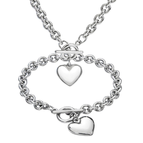 Women's Stainless Steel Oshaped Chain Heartshaped Accessories Necklace Bracelet Set With Polishing