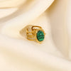 Women's Stainless Steel Oval Open Ring With Turquoise Natural Stone Geometric Pattern Pvdp Furnace Real Gold Process