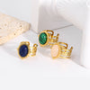Women's Stainless Steel Oval Open Ring With Turquoise Natural Stone Geometric Pattern Pvdp Furnace Real Gold Process