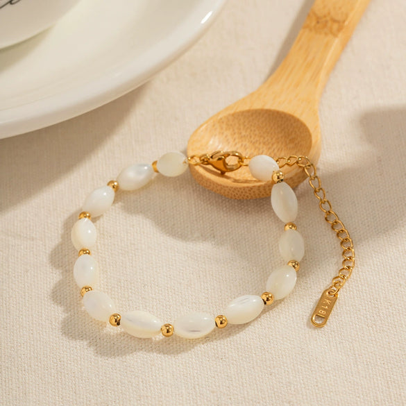 Women's Stainless Steel Oval Shell Beads Beaded Bracelet With Geometric Design And Electroplating Treatment