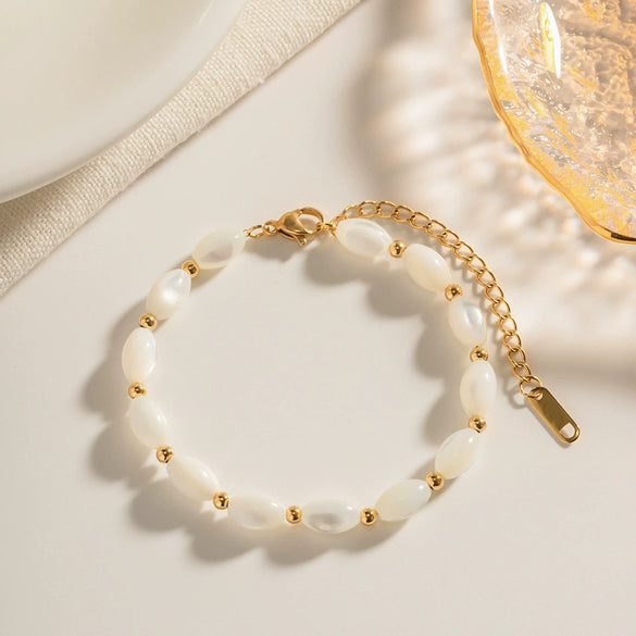 Women's Stainless Steel Oval Shell Beads Beaded Bracelet With Geometric Design And Electroplating Treatment