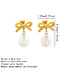 Women's Stainless Steel Pearl Bow Drop Earrings With Geometric Flower Tassel Design Electroplated Delicate Pendant Earrings