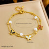 Women's Stainless Steel Pearl Bow Goldplated Butterfly Jewelry Bracelet