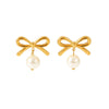Women's Stainless Steel Pearl Earrings Pendant With Bow And Geometric Pattern Electroplated
