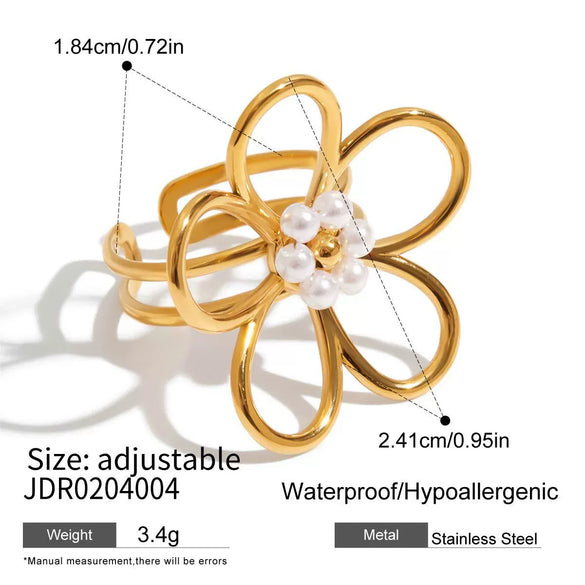 Women's Stainless Steel Pearl Geometric Ring Jewelry With Electroplating And Ins Minimalist Style