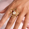 Women's Stainless Steel Pearl Geometric Ring With Electroplating And Minimalist Design