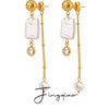 Women's Stainless Steel Pearl Hammer Ball Round White Zirconium Geometric Electroplated Earrings