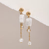 Women's Stainless Steel Pearl Hammer Ball Round White Zirconium Geometric Electroplated Earrings