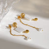 Women's Stainless Steel Pearl Hammer Ball Round White Zirconium Geometric Electroplated Earrings