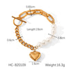 Women's Stainless Steel Pearl Love Pendant Stitching Geometric Heart Shape Electroplated Bracelet