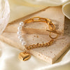 Women's Stainless Steel Pearl Love Pendant Stitching Geometric Heart Shape Electroplated Bracelet