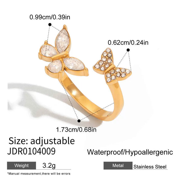 Women's Stainless Steel Pearl Ring With Bow And Butterfly Design Electroplated